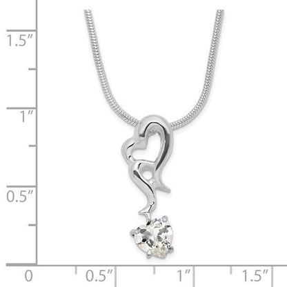 Sterling Silver 925 Heart Pendant Necklace With Cubic Zirconia Stone