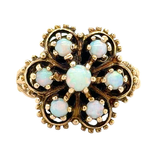 Vintage Opal 10k Yellow Gold Floral Ring 5.7g Size 7