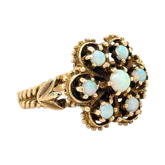 Vintage Opal 10k Yellow Gold Floral Ring 5.7g Size 7