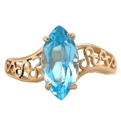 Marquise Blue Topaz Solitaire 14k Yellow Gold Ring 2.8g Size 6