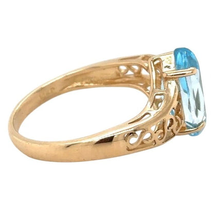 Marquise Blue Topaz Solitaire 14k Yellow Gold Ring 2.8g Size 6