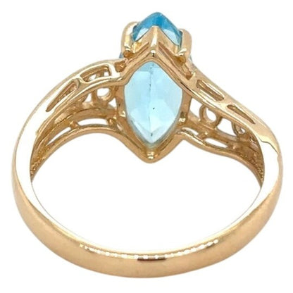 Marquise Blue Topaz Solitaire 14k Yellow Gold Ring 2.8g Size 6
