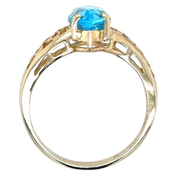 Marquise Blue Topaz Solitaire 14k Yellow Gold Ring 2.8g Size 6