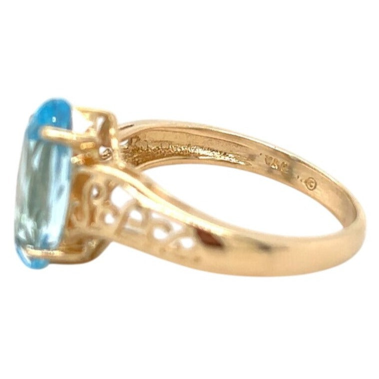 Marquise Blue Topaz Solitaire 14k Yellow Gold Ring 2.8g Size 6