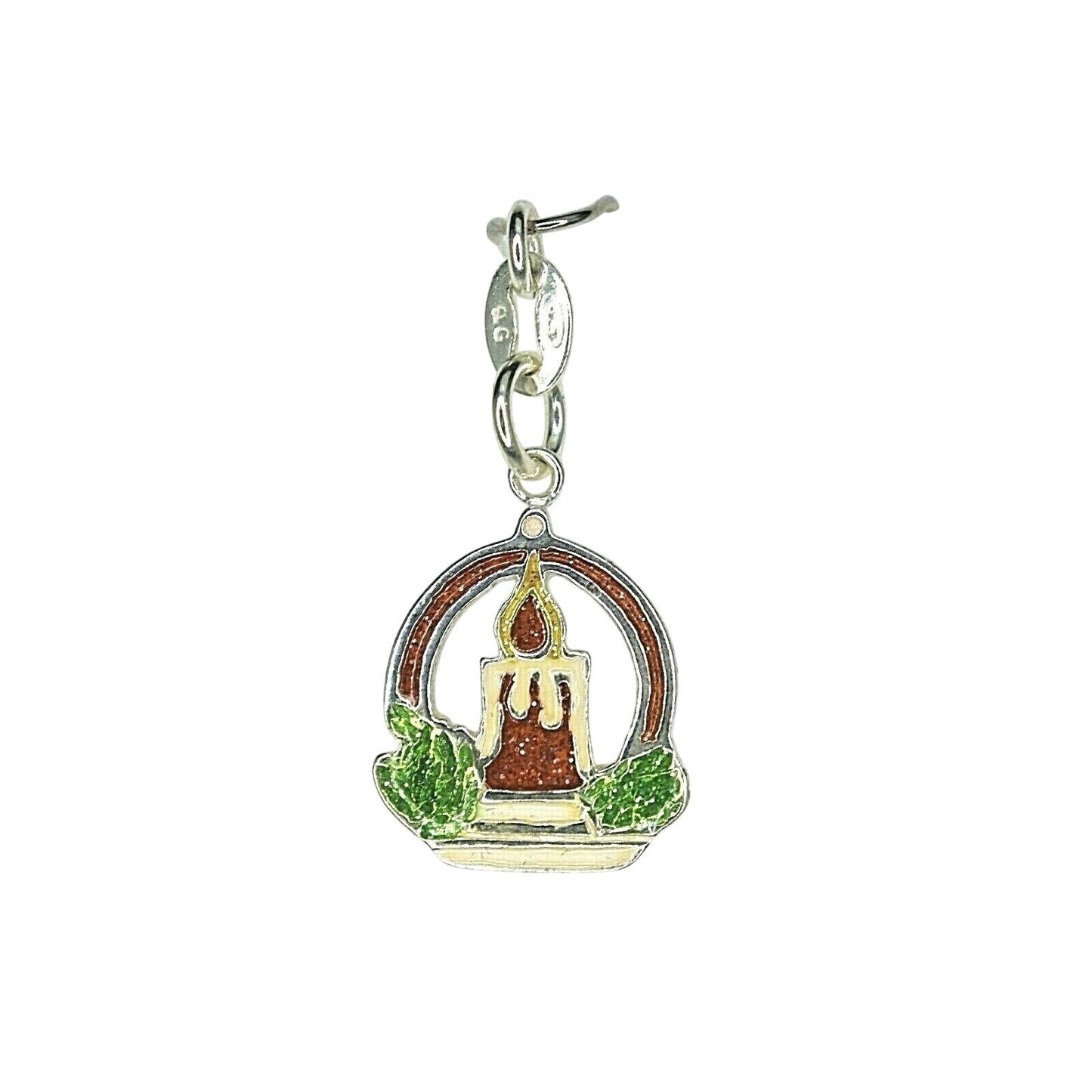Sterling Silver Enameled Lit Holiday Candle Charm 925