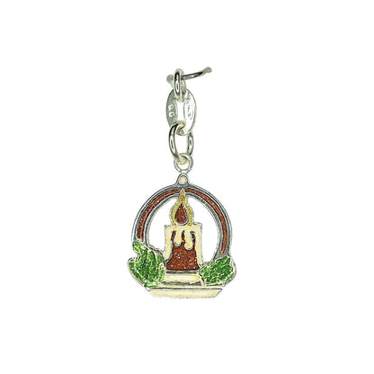 Sterling Silver Enameled Lit Holiday Candle Charm 925