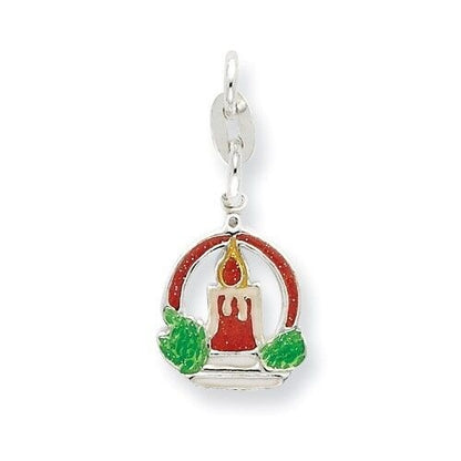 Sterling Silver Enameled Lit Holiday Candle Charm 925