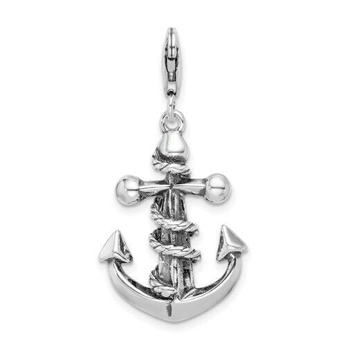 Sterling Silver 3-D Antiqued Anchor & Rope Charm lobster clasp