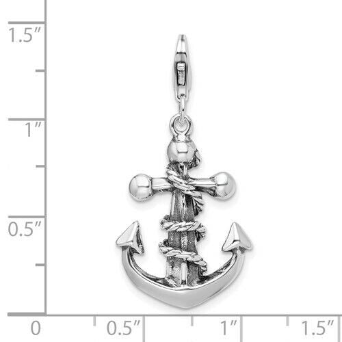 Sterling Silver 3-D Antiqued Anchor & Rope Charm lobster clasp