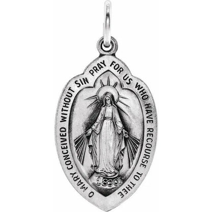 Oval Sterling Silver Miraculous Virgin Mary Medal Pendant Religious Catholic Charm
