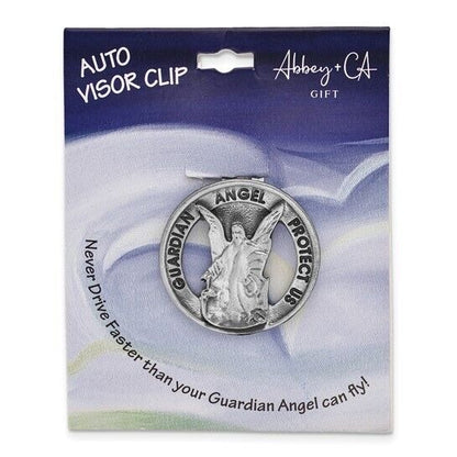Silver-tone GUARDIAN ANGEL PROTECT US Visor Clip