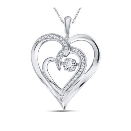 Sterling Silver Diamond Heart Pendant .03 ctw Twinkle Moving Design