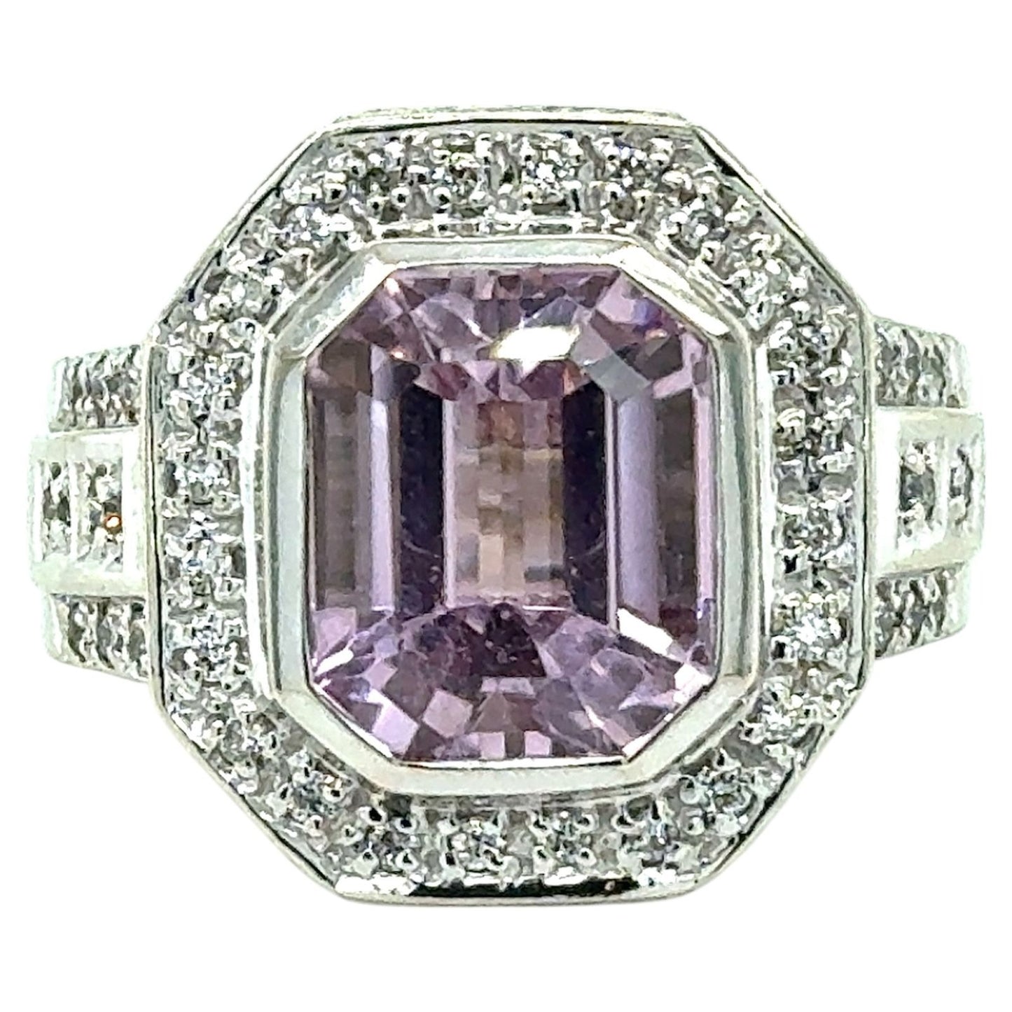 Kunzite & 1/3ctw Diamond 14K White Gold Ring 16.8g Size 7