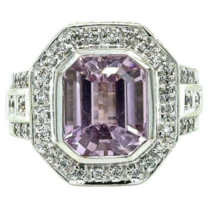 Kunzite & 1/3ctw Diamond 14K White Gold Ring 16.8g Size 7