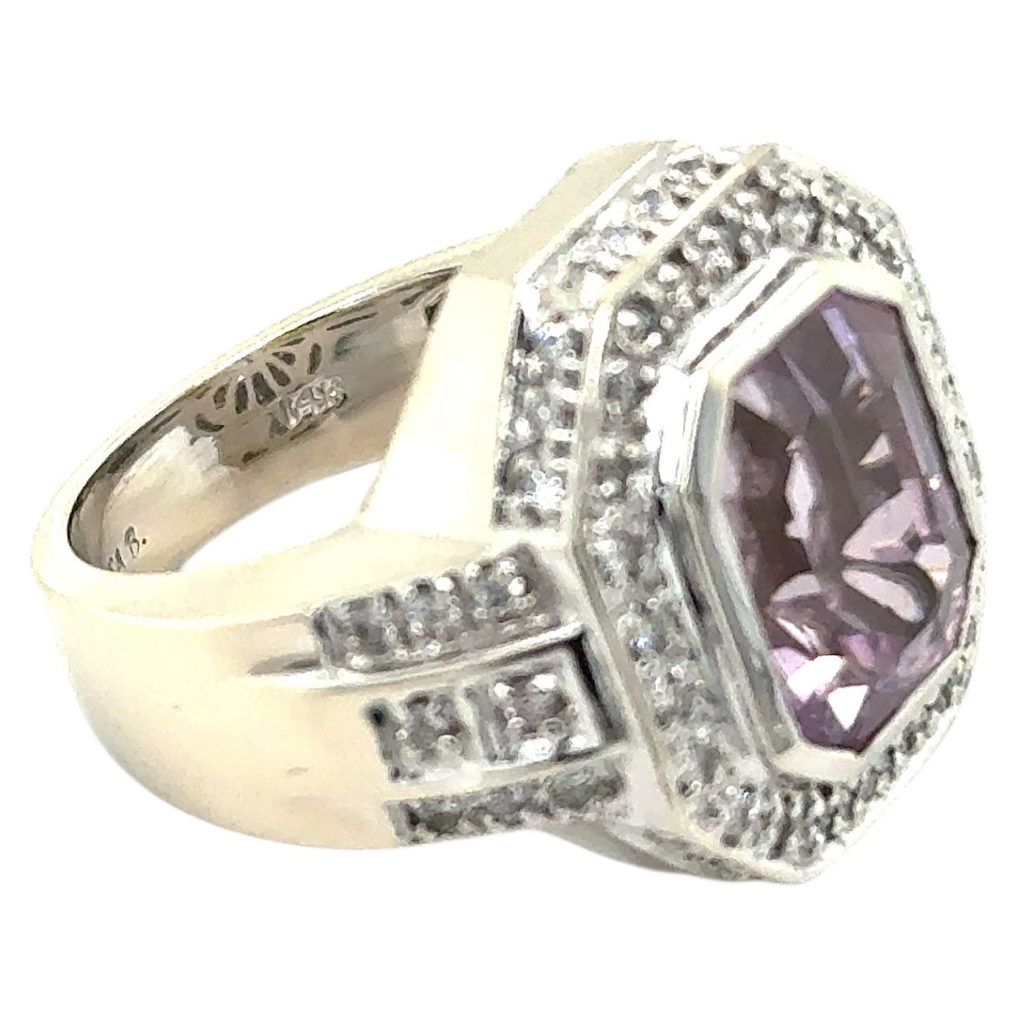 Kunzite & 1/3ctw Diamond 14K White Gold Ring 16.8g Size 7