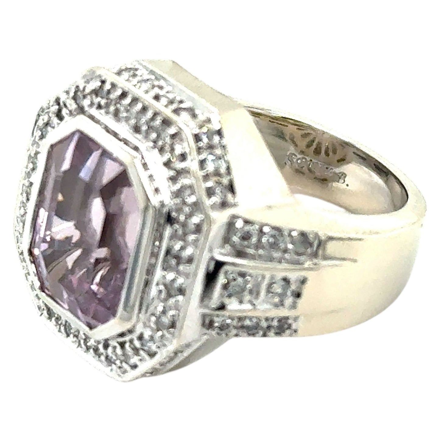 Kunzite & 1/3ctw Diamond 14K White Gold Ring 16.8g Size 7