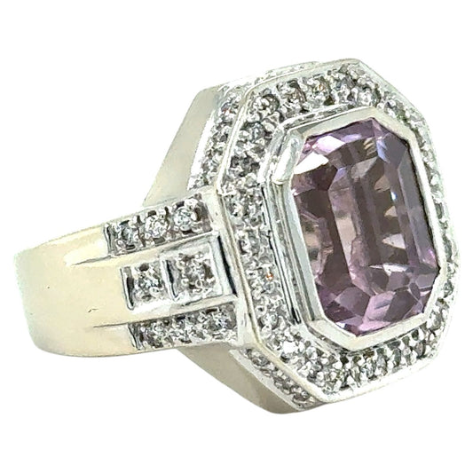 Kunzite & 1/3ctw Diamond 14K White Gold Ring 16.8g Size 7 (I1-3,G-I)