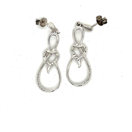 Sterling Silver Infinity Heart Dangle Earrings 0.10ctw 1.5in