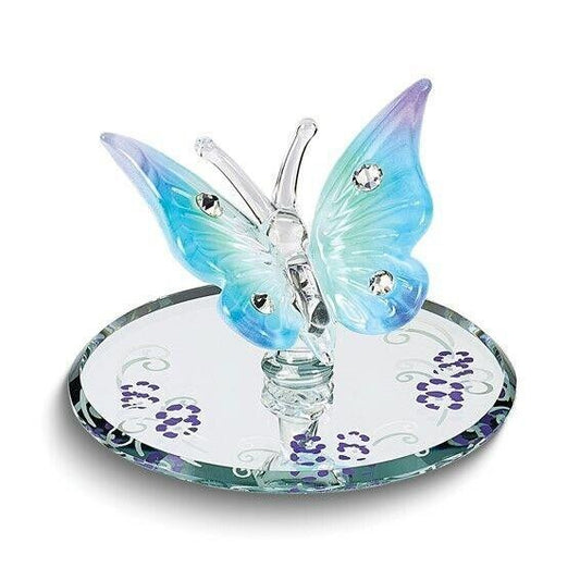 Glass Baron Blue & Purple Butterfly with Crystals Handcrafted Glass Figurine