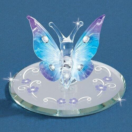 Glass Baron Blue & Purple Butterfly with Crystals Handcrafted Glass Figurine