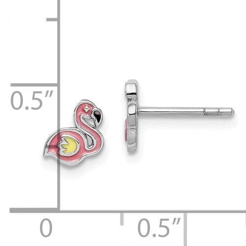 Flamingo Children Earrings Sterling Silver Rhodium-plated Polished Enameled