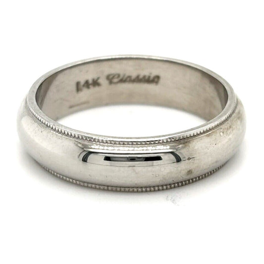 5.6mm Wedding Band Ring 14K White Gold 6.7g Size 8.75