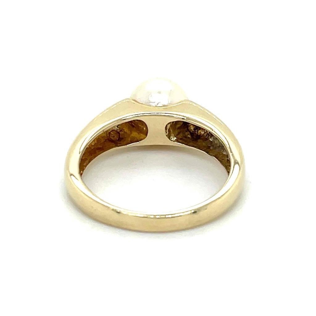 14K Yellow Gold Pearl Solitaire & Diamond Ring 3.7g Size 6 - 7.45mm Pearl & 1/10ct