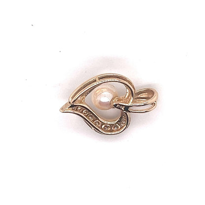 5 mm Pearl and 1/10 ct Diamond Heart Pendant in 14K Gold 1.8g