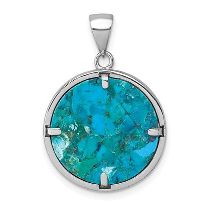 Sterling Silver Rhodium-Plated Turquoise Tree Of Life Pendant