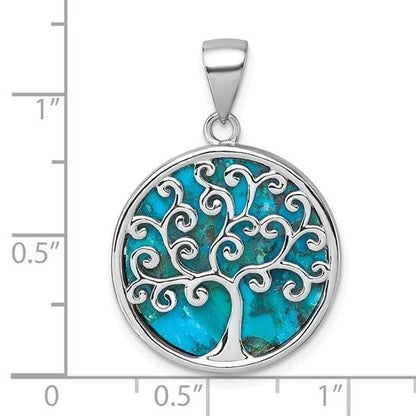 Sterling Silver Rhodium-Plated Turquoise Tree Of Life Pendant