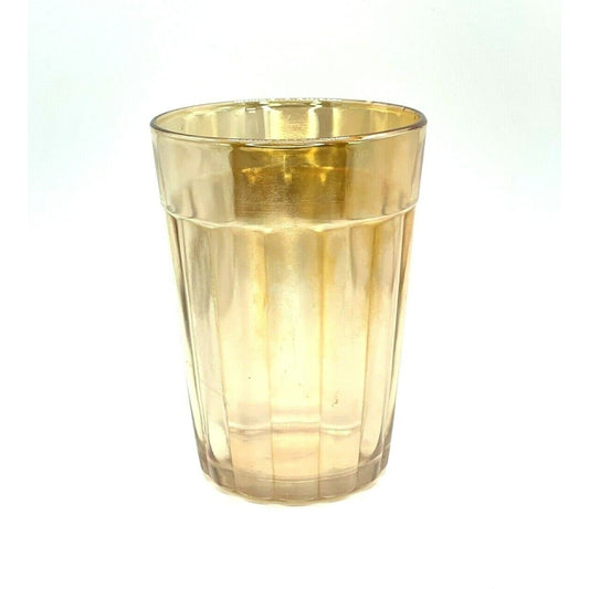 Vintage Carnival Glass Tumbler Iridescent Marigold Orange Ribbed Design 4.5" Tall