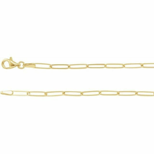 14K Yellow Gold 2.6 mm Elongated Paperclip Link 18 inch Chain