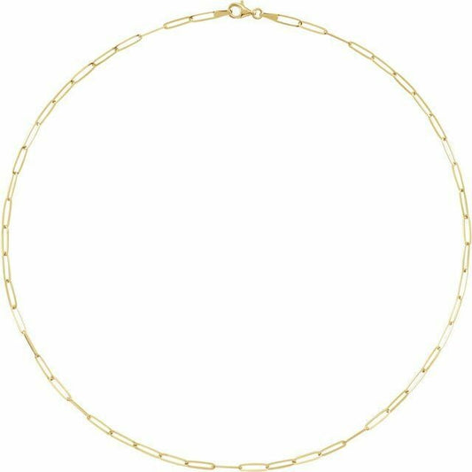 14K Yellow Gold 2.6 mm Elongated Paperclip Link 18 inch Chain