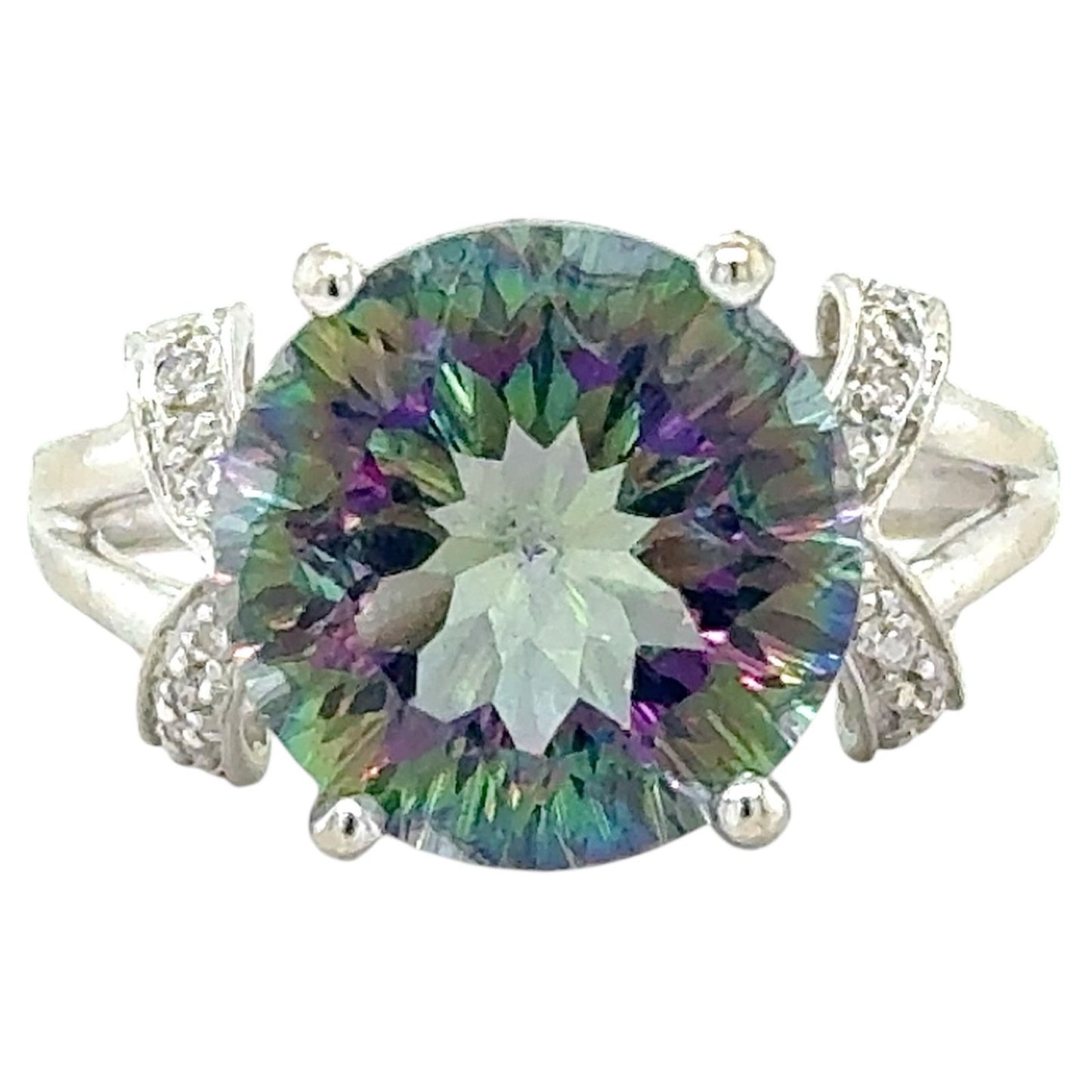 Mystic Topaz & Diamonds 14k White Gold Ring 4.5g Size 8.25