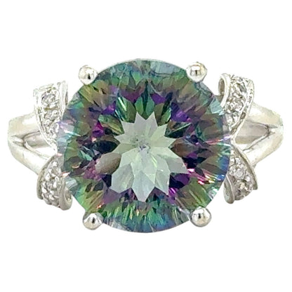 Mystic Topaz & Diamonds 14k White Gold Ring 4.5g Size 8.25