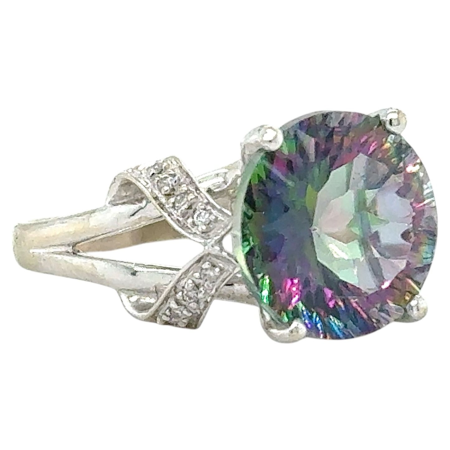 Mystic Topaz & Diamonds 14k White Gold Ring 4.5g Size 8.25