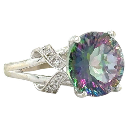 Mystic Topaz & Diamonds 14k White Gold Ring 4.5g Size 8.25