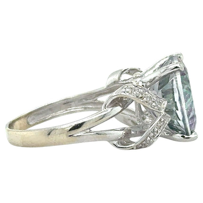 Mystic Topaz & Diamonds 14k White Gold Ring 4.5g Size 8.25