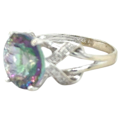 Mystic Topaz & Diamonds 14k White Gold Ring 4.5g Size 8.25