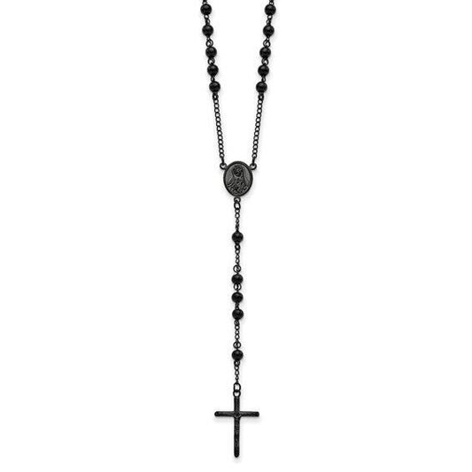 Chisel Stainless Steel Black Plated Beaded 30" Rosary