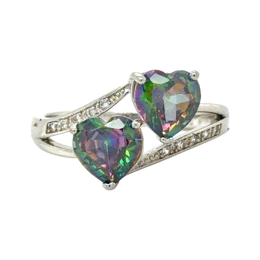 Colorful Heart Stones With Accent Cubic Zirconias Sterling Silver Ring Size 7