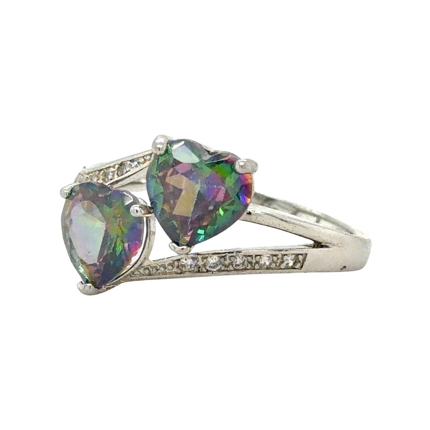 Colorful Heart Stones With Accent Cubic Zirconias Sterling Silver Ring Size 7