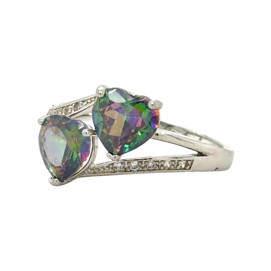 Colorful Heart Stones With Accent Cubic Zirconias Sterling Silver Ring Size 7