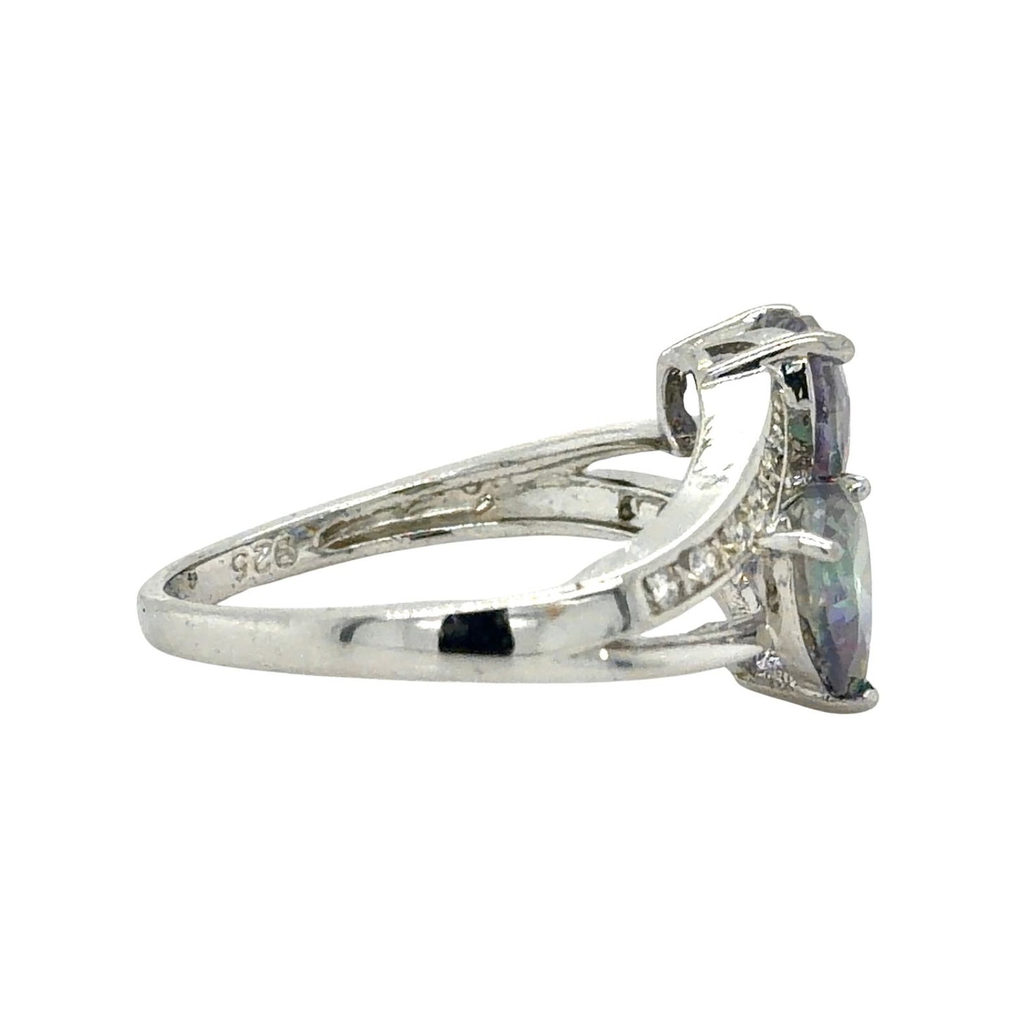 Colorful Heart Stones With Accent Cubic Zirconias Sterling Silver Ring Size 7