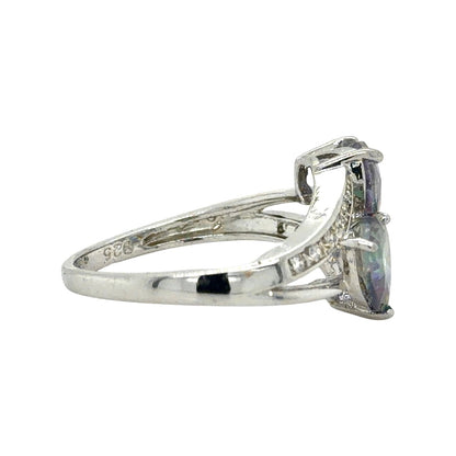 Colorful Heart Stones With Accent Cubic Zirconias Sterling Silver Ring Size 7