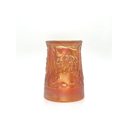 Vintage Carnival Glass Cup Iridescent Tumblr Marigold Orange Flowers Cattails