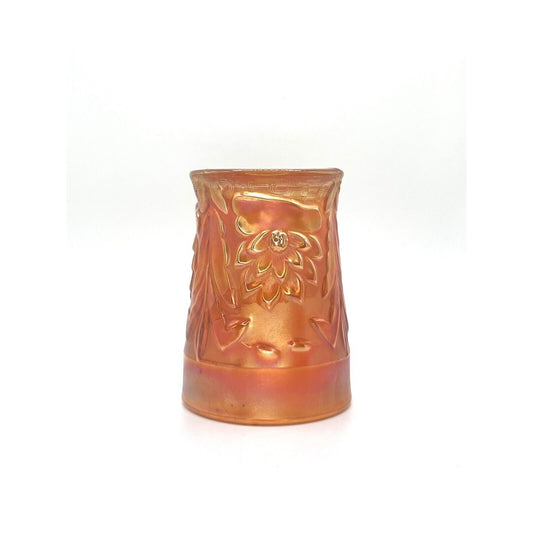 Vintage Carnival Glass Cup Iridescent Tumblr Marigold Orange Flowers Cattails