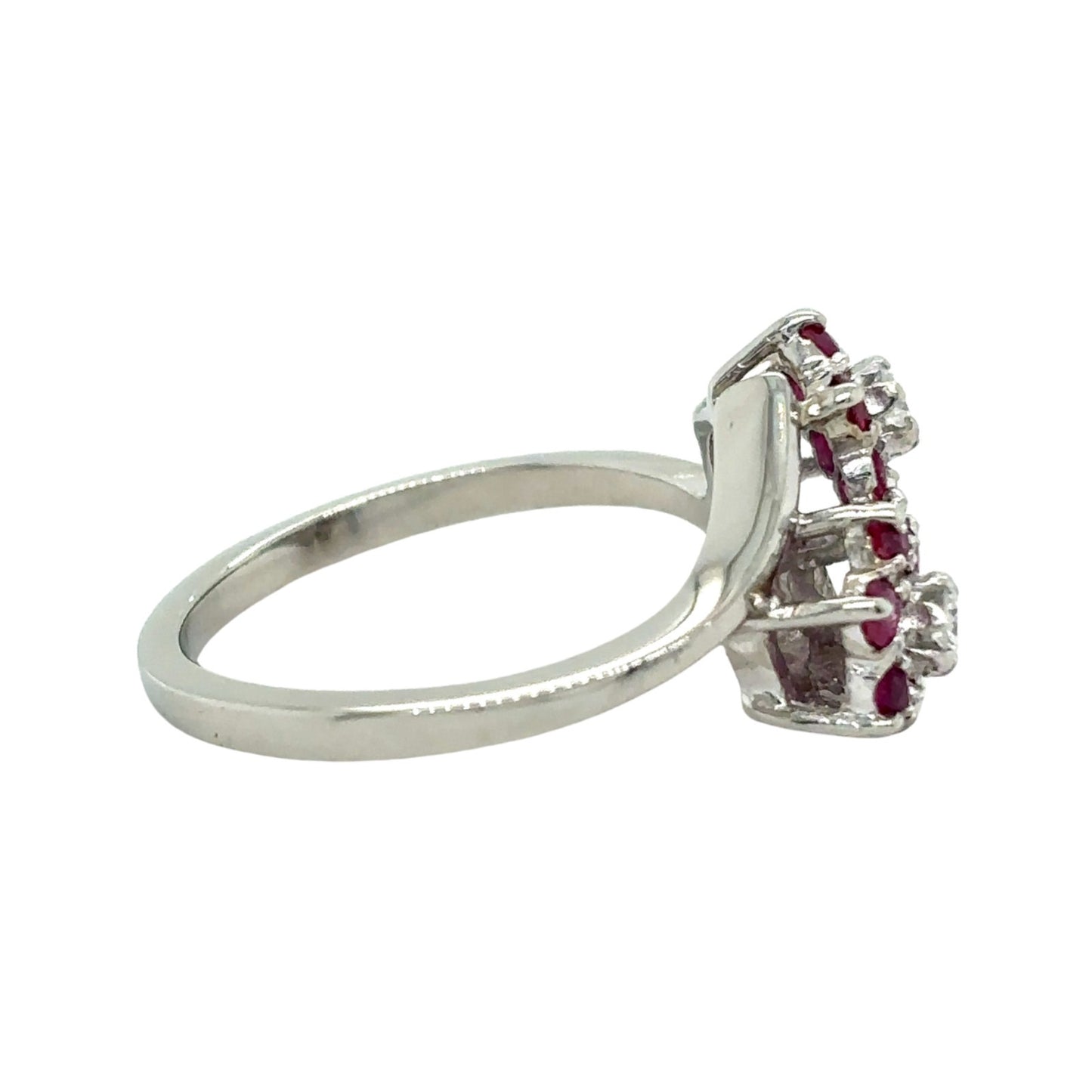 Red Spinel & Diamond 10k White Gold Flower Ring 2.6g Size 5.75