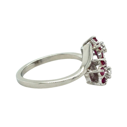 Red Spinel & Diamond 10k White Gold Flower Ring 2.6g Size 5.75