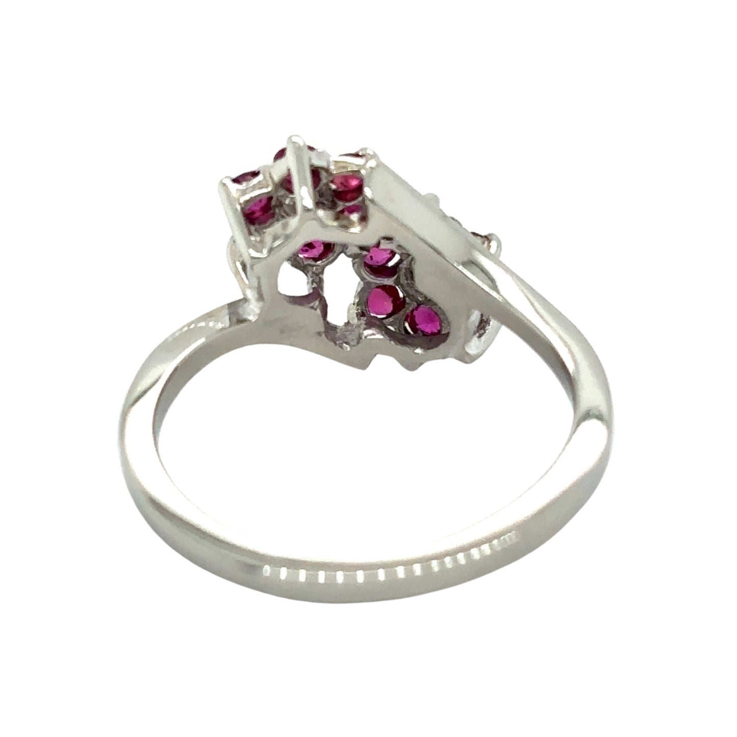Red Spinel & Diamond 10k White Gold Flower Ring 2.6g Size 5.75